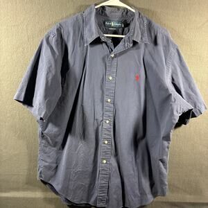 ralph lauren men cotton classic fit shirt xl blue pony button short golf preppy